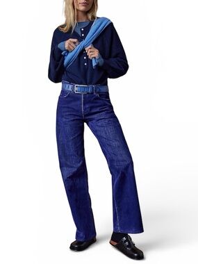 NWT We The Free Tinsley Baggy High-Rise Flocked Jeans in Blue Size 27